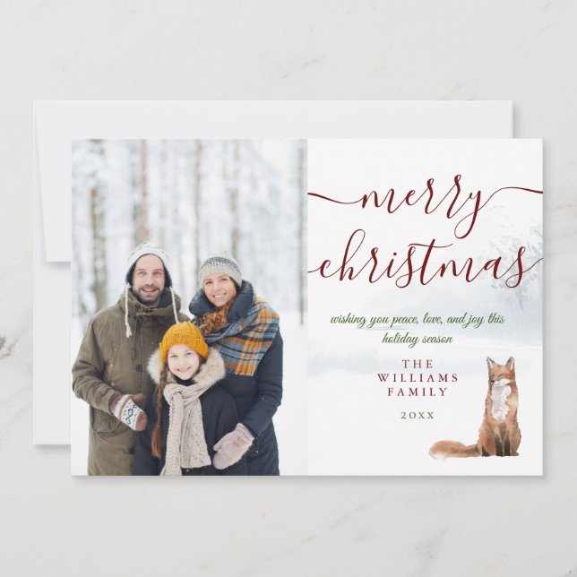 Frohe Weihnachts-Script Winter Fox-Foto Feiertagskarte (Vorderseite)