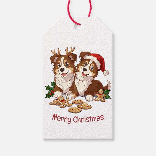 Frohe Weihnachts Shetland Sheepdogs Geschenkanhänger (Vorderseite)