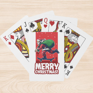 Frohe Weihnachts-Skateboarding Santa Urlaub Spielkarten