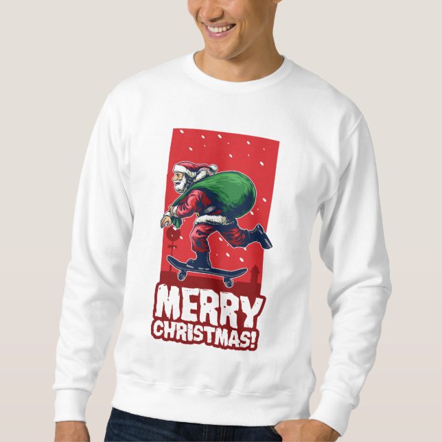 Frohe Weihnachts-Skateboarding Santa | Urlaub Sweatshirt (Vorderseite)