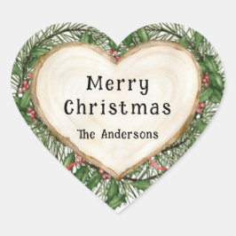 Frohe Weihnachts Slice Holz Herz Wreath Custom Herz-Aufkleber