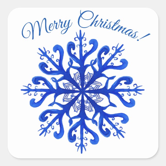 Frohe Weihnachts-Snowflake-Aufkleber Quadratischer Aufkleber (Vorderseite)