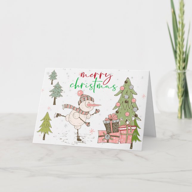 Frohe Weihnachts Snowman Illustration Grußkarte Dankeskarte (Vorderseite)