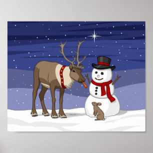 Frohe Weihnachts-Snowman & Niedliches Reindeer-Pos Poster