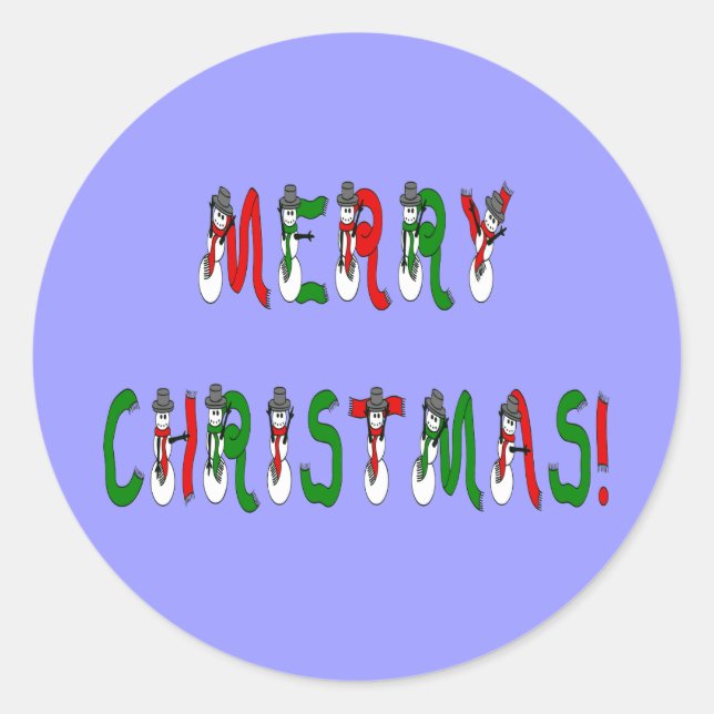 Frohe Weihnachts Snowman Schriftart Sticker (Vorderseite)
