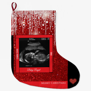 Frohe Weihnachts Sonogram Baby kommt bald Großer Weihnachtsstrumpf