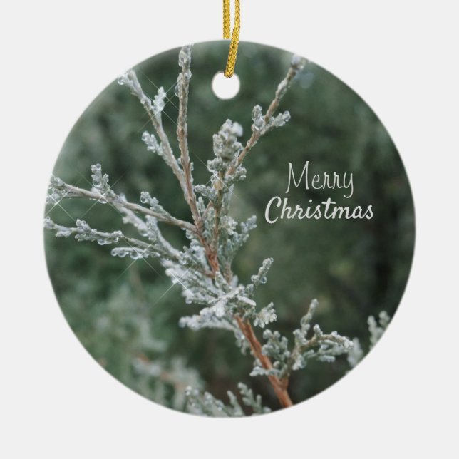Frohe Weihnachts Sparkling Juniper Keramik Ornamen Keramik Ornament (Vorne)