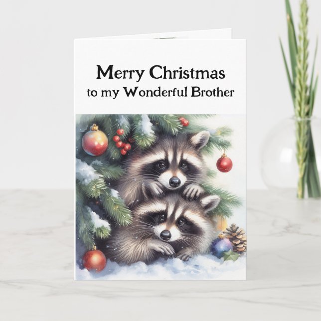 Frohe Weihnachts Spaß Raccoons Brother Karte (Vorderseite)