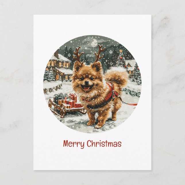 Frohe Weihnachts-Spitz Reindeer Dog Postkarte (Vorderseite)