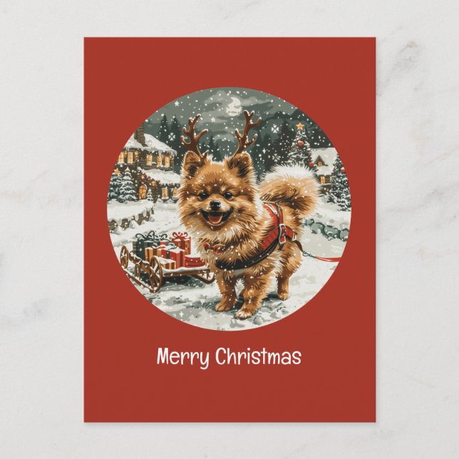 Frohe Weihnachts-Spitz Reindeer Dog Postkarte (Vorderseite)