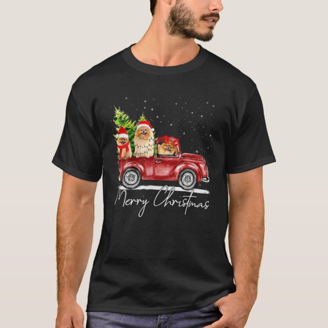 Frohe Weihnachts-Spitz Santa Red Truck Xmas Re T-Shirt (Vorderseite)