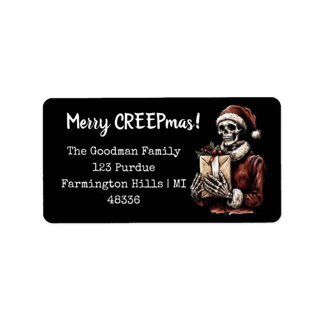 Frohe Weihnachts Spooky Skeleton Gothic Adressaufkleber (Vorne)