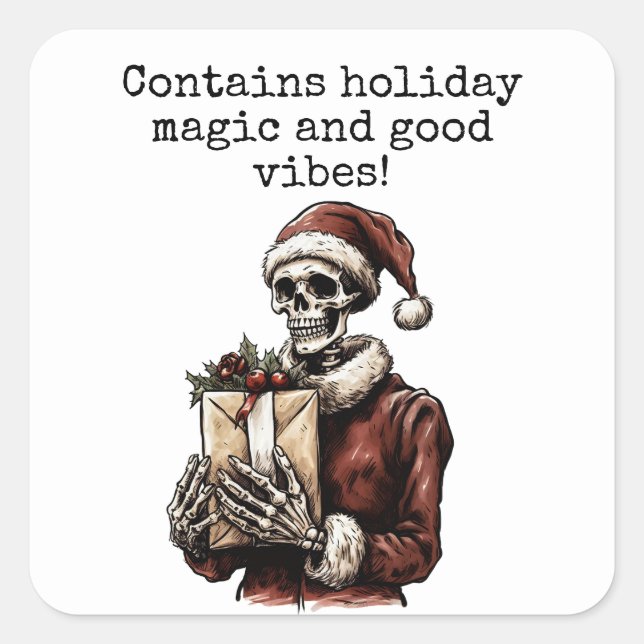 Frohe Weihnachts Spooky Skeleton Gothic Quadratischer Aufkleber (Vorderseite)