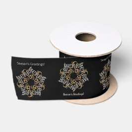 Frohe Weihnachts-Star-Muster Gold, Silber, Schwarz Satinband
