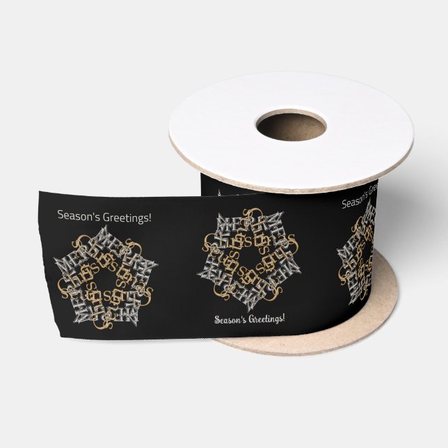 Frohe Weihnachts-Star-Muster Gold, Silber, Schwarz Satinband (Spule)