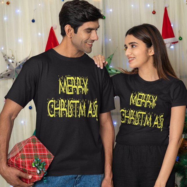 Frohe Weihnachts-Sterne-Nacht-Schriftart T-Shirt (Merry Christmas Starry Night Font T-Shirt)