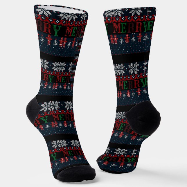Frohe Weihnachts-Strick Socken (Gewinkelt)