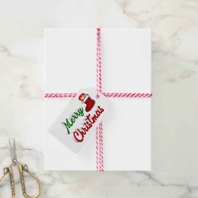 Frohe Weihnachts-Strumpf Rot-Grün-Skript Geschenkanhänger (Mit Garn)