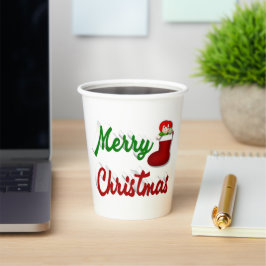 Frohe Weihnachts-Strumpf Rot-Grün-Skript Pappbecher
