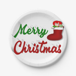 Frohe Weihnachts-Strumpf Rot-Grün-Skript Pappteller