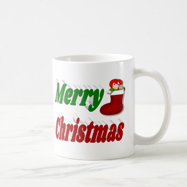 Frohe Weihnachts-Strumpf rot-grüne Halbtypografie Kaffeetasse (Rechts)