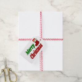 Frohe Weihnachts-Strumpf rot-grüne Typografie Geschenkanhänger