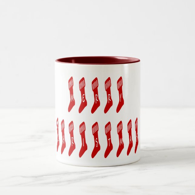 Frohe Weihnachts-Strumpf Typografie Zitat Zweifarbige Tasse (Mittel)