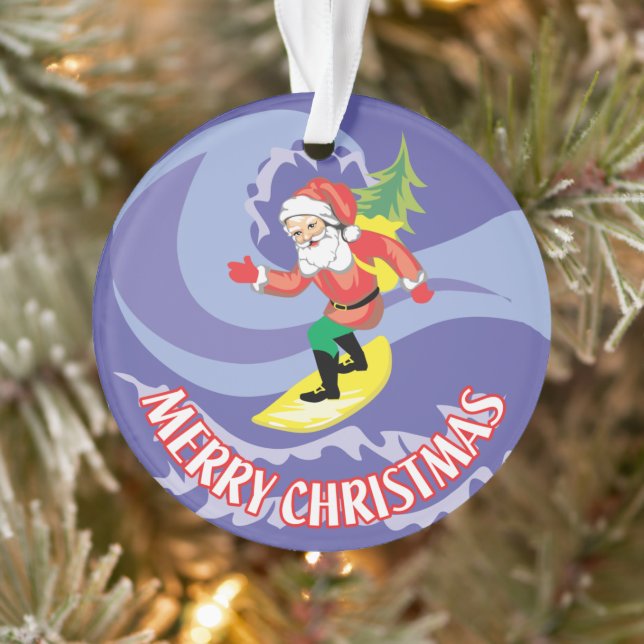 Frohe Weihnachts Surfboarding Santa Ornament (Baum)