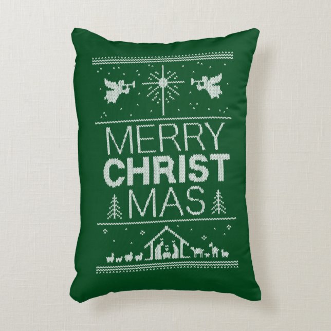 Frohe Weihnachts Sweater Christlich Jesus Christus Dekokissen (Vorderseite(Vertikal))