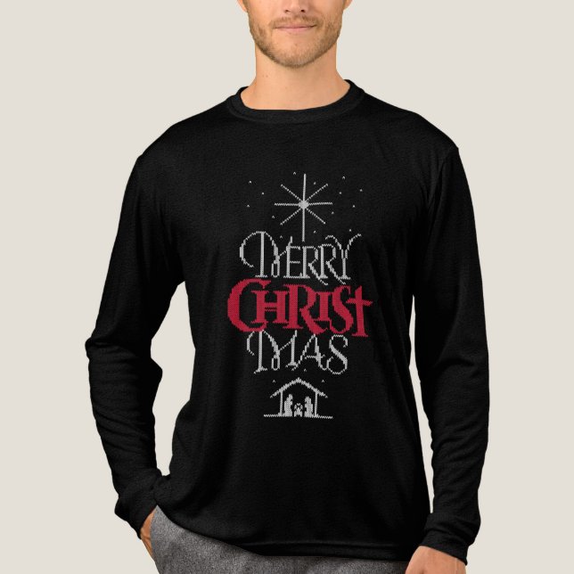 Frohe Weihnachts Sweater Christlich Religiös Tri-Blend Shirt (Vorderseite)