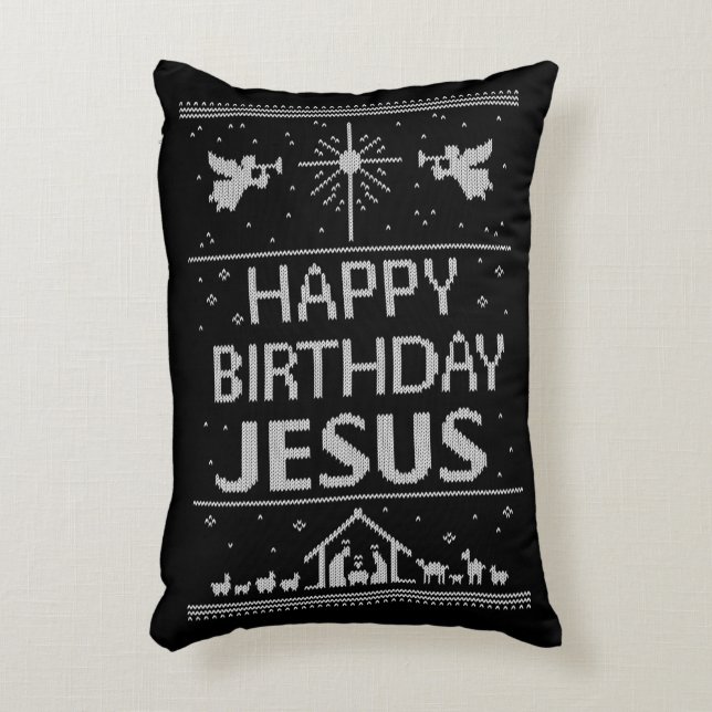 Frohe Weihnachts Sweater Christlich Religious Dekokissen (Vorderseite(Vertikal))