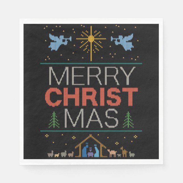 Frohe Weihnachts-Sweater Religious farbenfroh Serviette (Vorderseite)