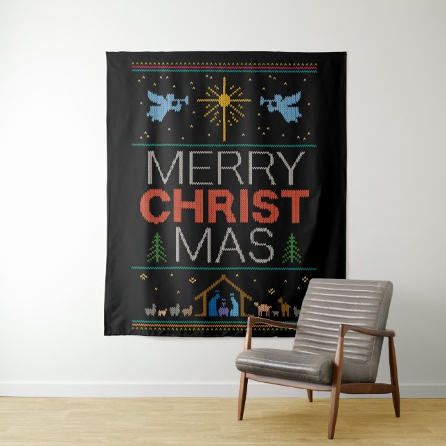 Frohe Weihnachts-Sweater Religious farbenfroh Wandteppich (Beispiel)