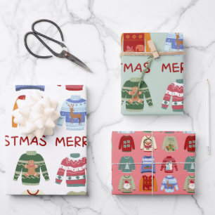 Frohe Weihnachts-Sweaters Geschenkpapier Set