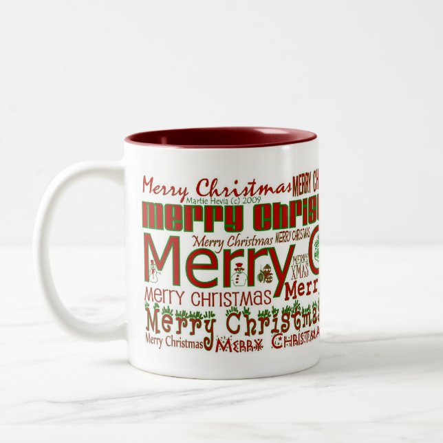 Frohe Weihnachts-Tasse - Rotes Haus Zweifarbige Tasse (Links)