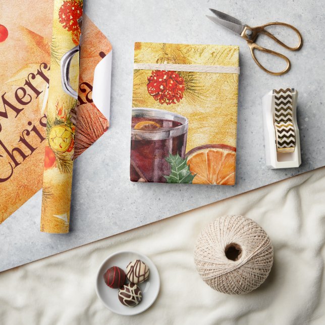 Frohe Weihnachts Tea Cup Orange Berry Cinnamon Geschenkpapier (Basteln)
