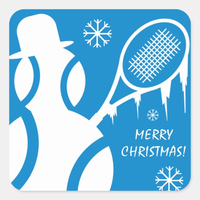Frohe Weihnachts-Tennis-Feier Quadratischer Aufkleber (Vorderseite)