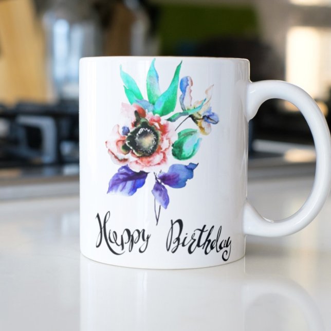 Frohe Weihnachts-Text leuchtend in Rot, Grün T-Shirt (Flowers with Happy Birthday – Watercolor Mug)