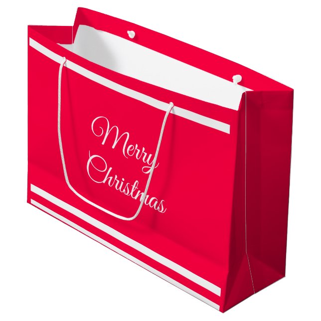 Frohe Weihnachts Text Nostalgisch Red White Templa Große Geschenktüte (Vorderseite Schrägansicht)