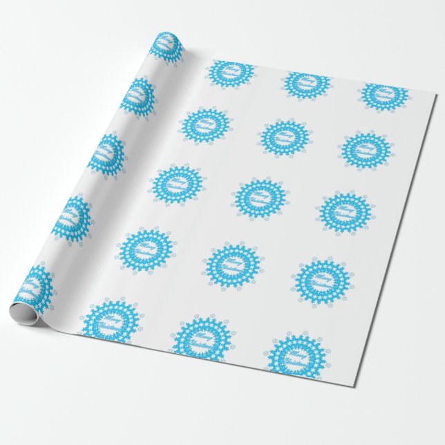 Frohe Weihnachts-Text rund Rahmen Snowflake blau m Geschenkpapier (Ungerollt)