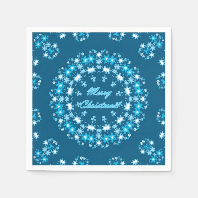 Frohe Weihnachts-Text rund Rahmen Snowflake blau m Serviette (Vorderseite)