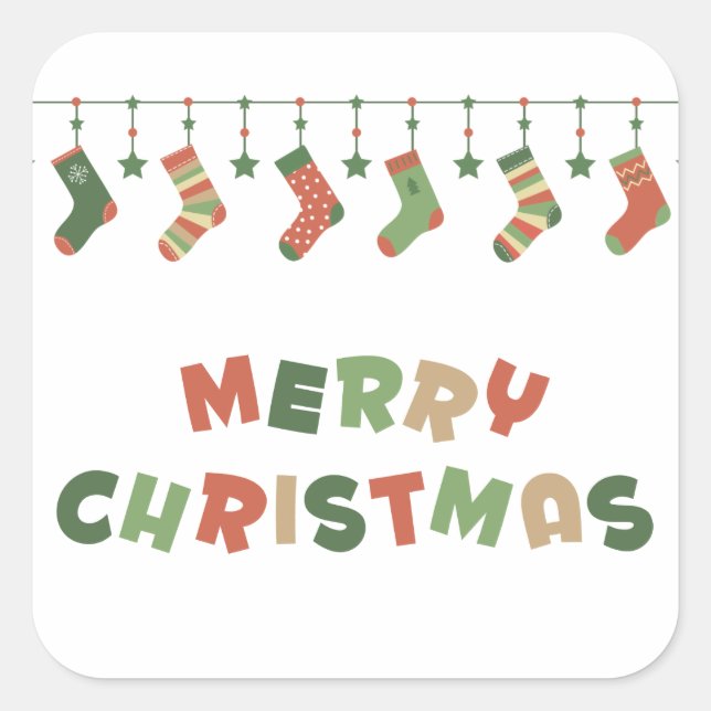 Frohe Weihnachts-Text saisonale Socken Garland Quadratischer Aufkleber (Vorderseite)