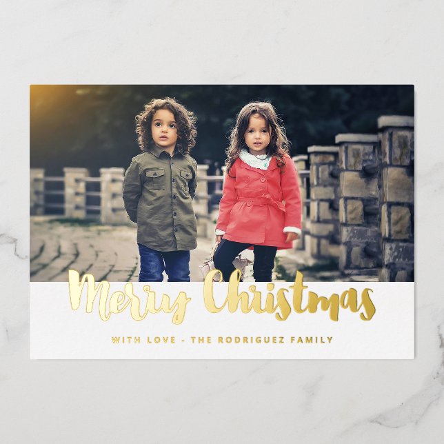 Frohe Weihnachts-trendige Foto Folien Feiertagskarte (Vorderseite)