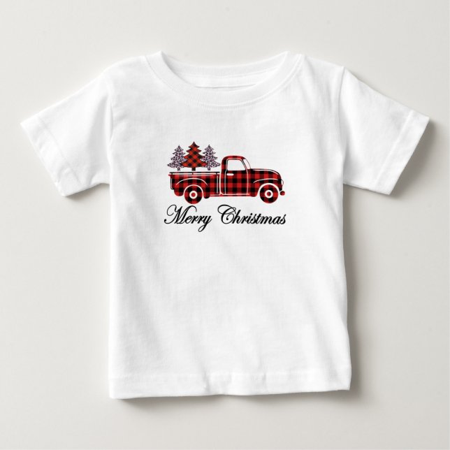 Frohe Weihnachts Truck Cheetah Trees Baby T-shirt (Vorderseite)