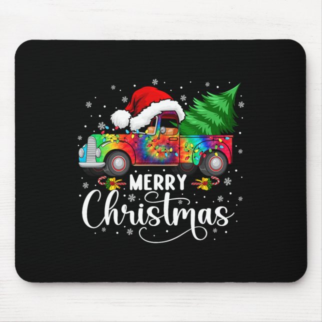 Frohe Weihnachts Truck Tree Weihnachtsmannmütze Li Mousepad (Vorne)
