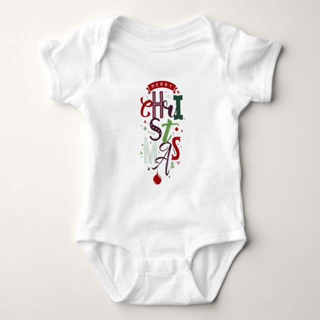 Frohe Weihnachts Typografie Briefe farbig Baby Strampler (Vorderseite)