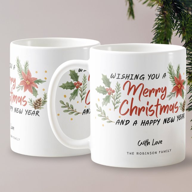 Frohe Weihnachts Typografie Holiday Botanical Kaffeetasse (Von Creator hochgeladen)