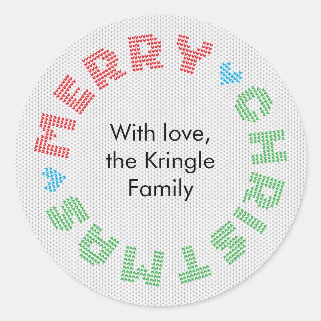 Frohe Weihnachts Typografie Holiday Wreath Runder Aufkleber (Vorderseite)