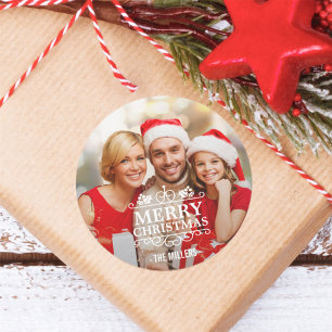 Frohe Weihnachts Typografie Overlay Custom Foto Runder Aufkleber