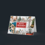 Frohe Weihnachts Typografie Red Foto Collage Feiertagskarte<br><div class="desc">Frohe Weihnachten! Senden Sie Urlaubswünsche und Grüße mit dieser modernen und stilvollen Weihnachtsfotokarte. Es zeichnet sich durch Retrofett-Typografie mit diagonalen Streifen Muster aus. Personalisieren Sie Ihre Lieblings-Fotos,  Gruß,  Namen und andere Details. Die Texte sind vollständig editierbar. Erhältlich als Flachkarte,  gefaltete Karte und Postkarte.</div>
